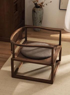 新中式胡桃木单人休闲OMK-2563椅懒人木椅禅椅黑打坐椅宋式美学实发沙家具