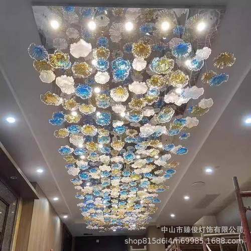 大型程艺术荷叶楼梯长水晶工灯酒吊大堂别墅店售楼部23沙盘灯具