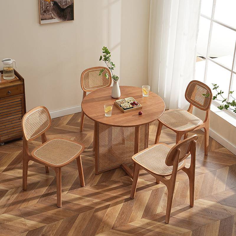 厂直供圆藤桌组家合简123民宿家用小户型藤编桌代约现实木藤编桌