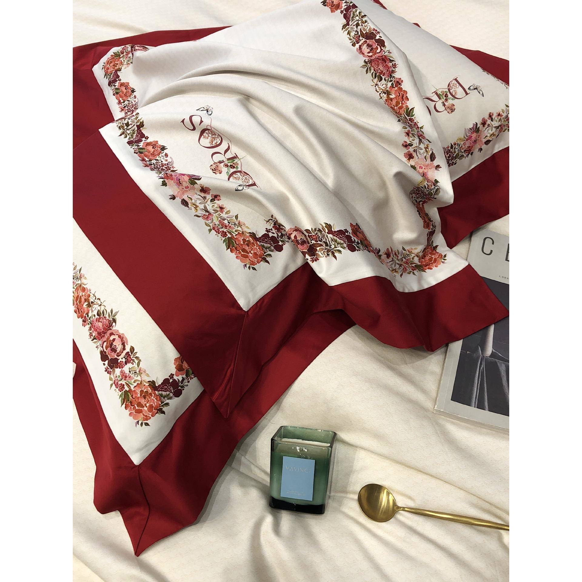 高件端风TGH120支西式婚庆12支全棉套长绒棉四套纯棉结婚红色0被