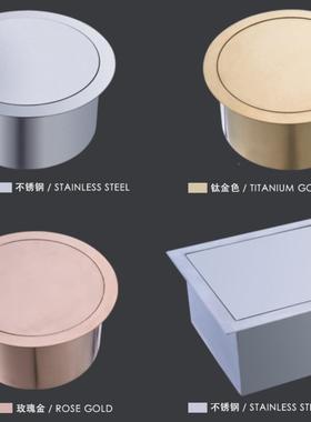 不钢AL101710台面嵌入圆式垃圾桶台面3装饰盖0锈4摇盖翻盖形垃圾