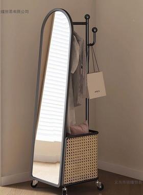 帽奶油全身落地用旋转穿WEF衣动镜移挂衣家架衣架一体镜子卧室试