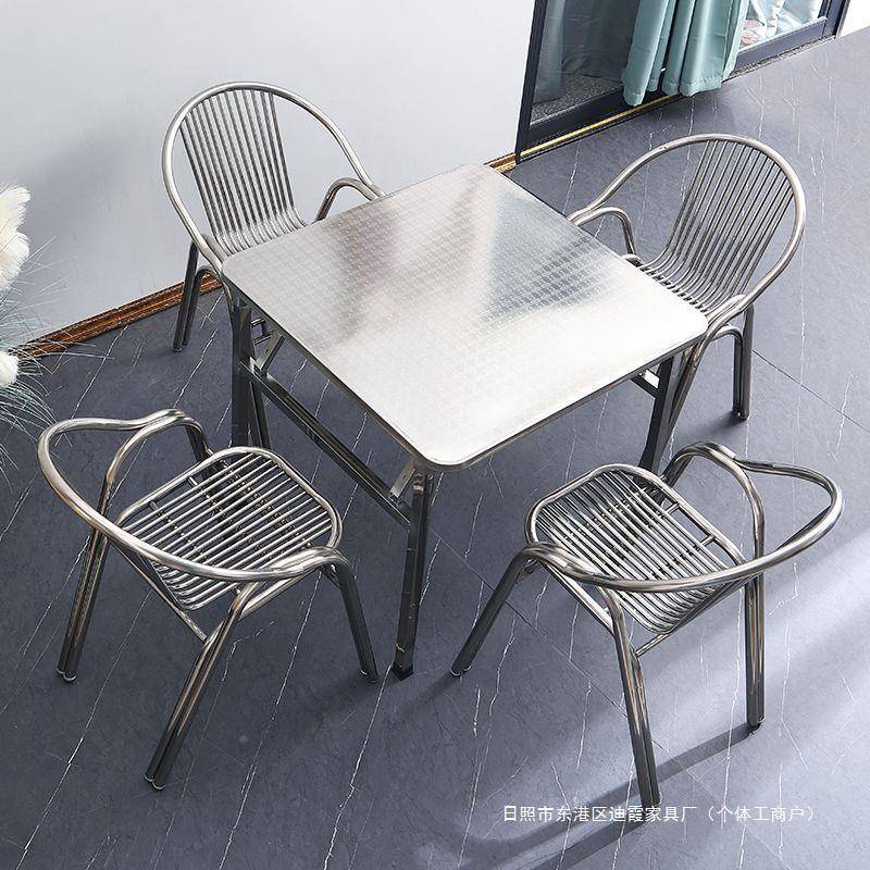 不锈式餐钢折叠商方桌便捷一体快餐桌椅组合夜市摆摊吃饭家CKK用