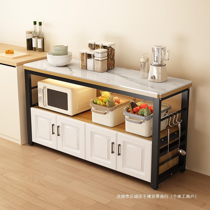 厨房岩板切菜桌波落地家用台多层置物架多功纳能操作微炉3-2碗柜