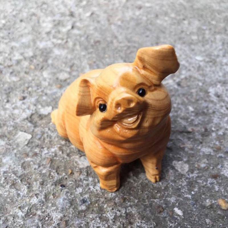 崖柏木雕四喜福猪家居摆件 欢天喜地生肖猪茶宠手把件汽车工艺品