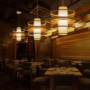 中式竹艺灯罩田园餐厅饭店吊灯创意个性阳台灯笼复古宫灯藤编灯具