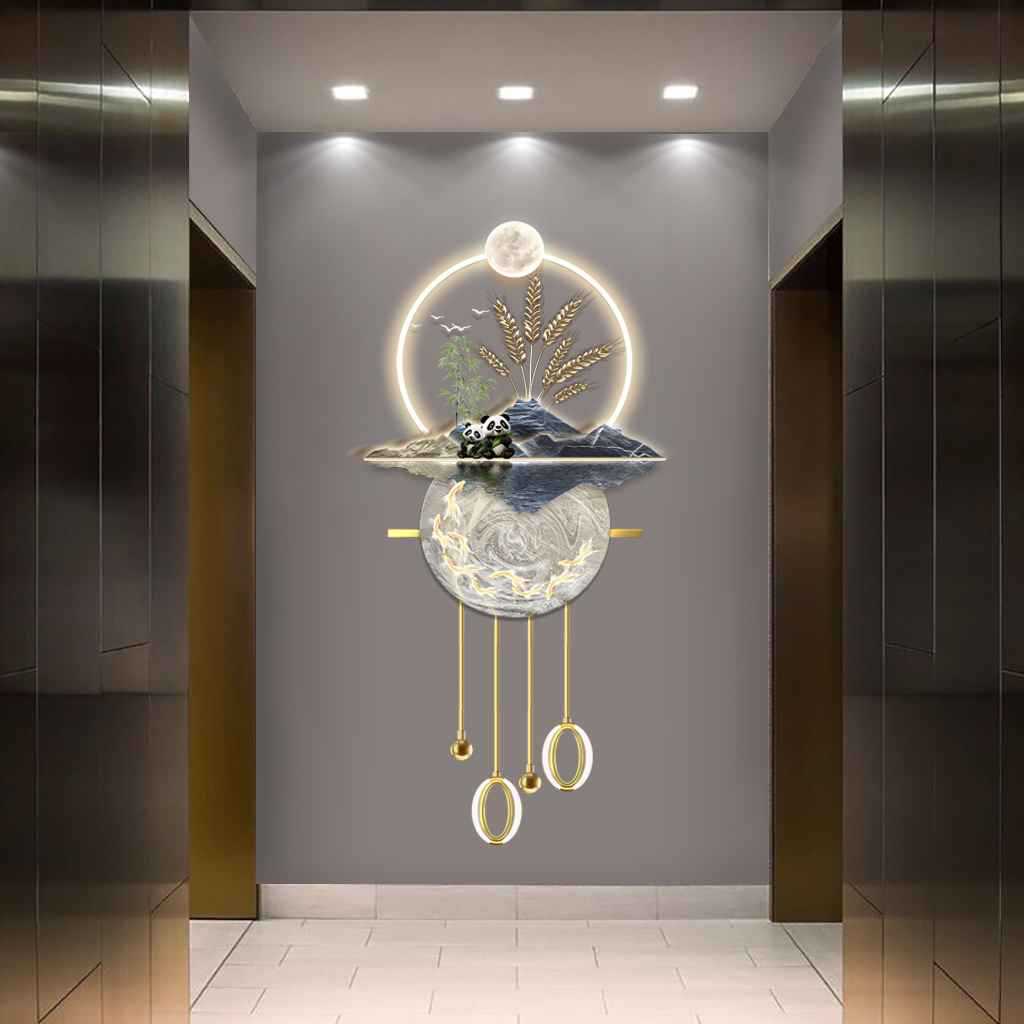 新中式九鱼玄关装饰画现代高档走廊尽头寓意好的立体led发光挂画图片