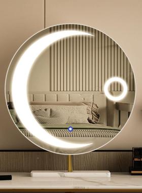 亮台式led镜QOC子尾化妆镜桌面红轻奢带灯卧网室智能月公主镜梳振