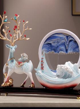 创意AL100725轻鹿风摆生水起沙漏流沙画件视奢客厅酒柜电柜装饰品