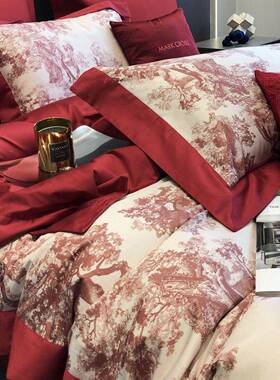 22婚庆四件套全棉10支长绒棉纯红色大酒色被床套单床品床MLC88888