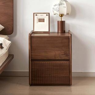 北黑桃木床头柜现代简约户储物抽屉收纳柜小型卧胡室实木美95730