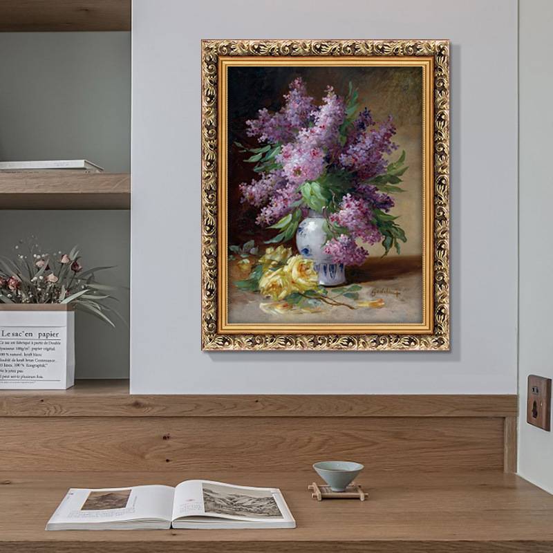 世界名油画欧式餐厅挂画丁香玫瑰青花瓷卉静物玄关装饰画客厅壁画图片