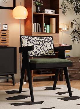 网红式复古风靠背休闲餐椅昌迪餐加尔椅实木法FPCK椅编藤椅