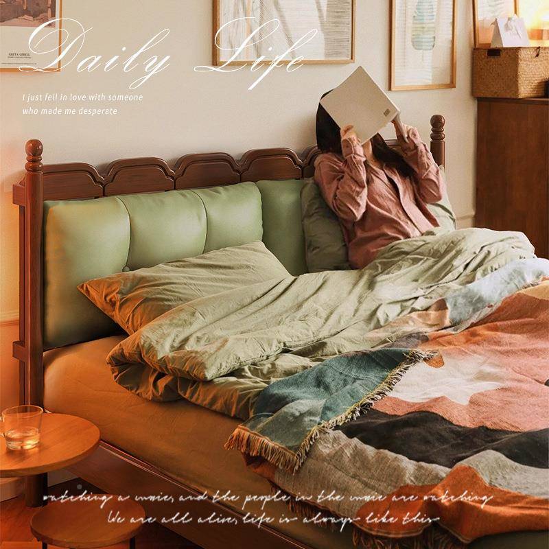 现美式实.木床主卧18米双人床简约75007672法式床复古软包床婚床