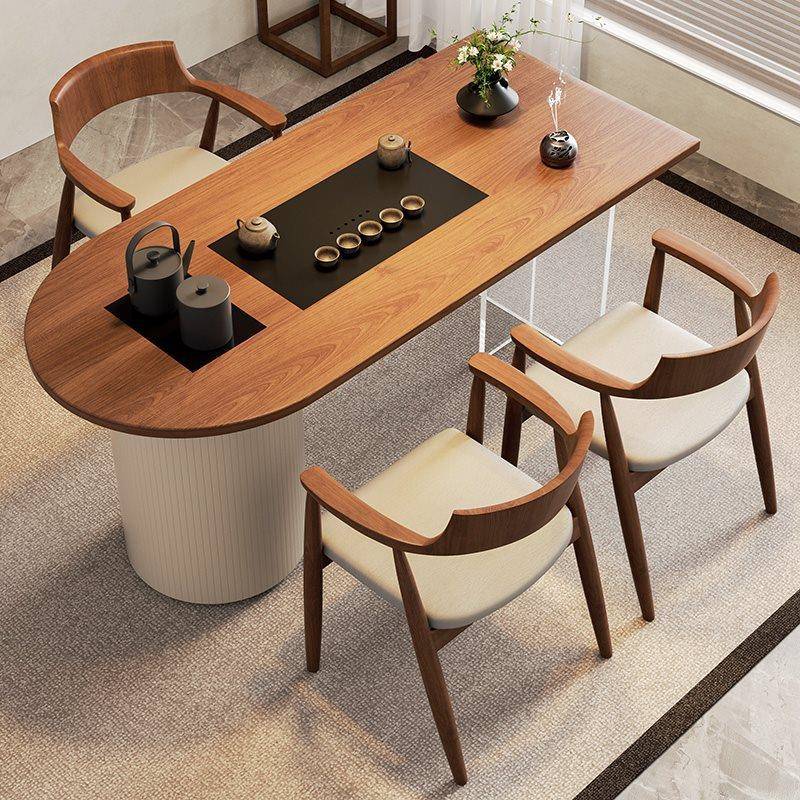 阳台茶桌组合家用克小茶台奶油风椅实HLD原木亚力一体茶桌木现代