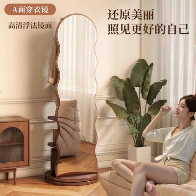 镜全身落FHF地镜家用女卧室生可旋转动试衣镜子挂衣帽架移一体穿