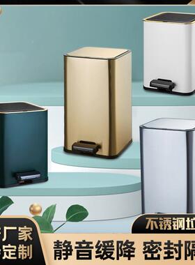 厨房商家用用办公室脚踏式静OUK-J12音缓降方双层大形容量锈钢垃