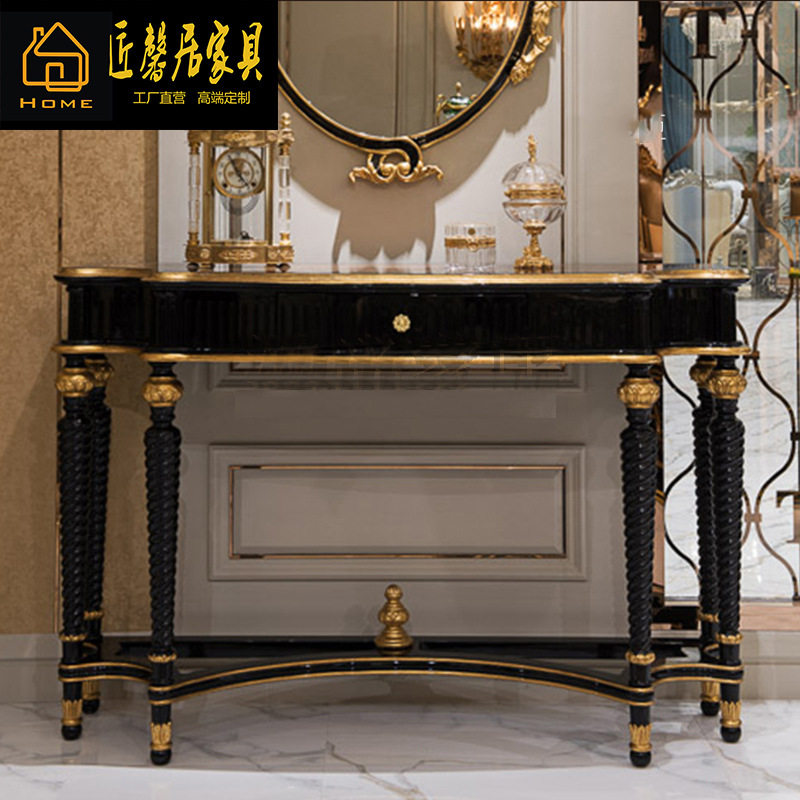 法式玄关桌半圆镶贝壳门厅端景台入户法式供桌欧式玄关柜家具