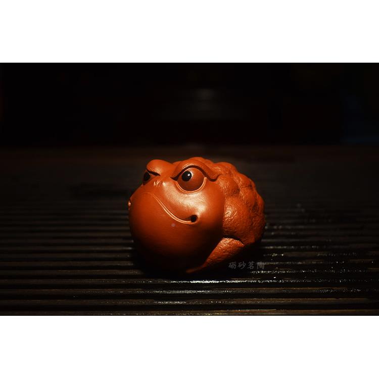 LVPV8K宜金兴紫砂雕塑原矿朱泥手工茶宠蟾怪可蟾养摆件7茶具