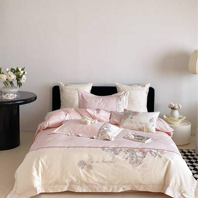 10套股0支双全棉纯棉四件套ELL提花刺绣法式花卉田园高档4件套被