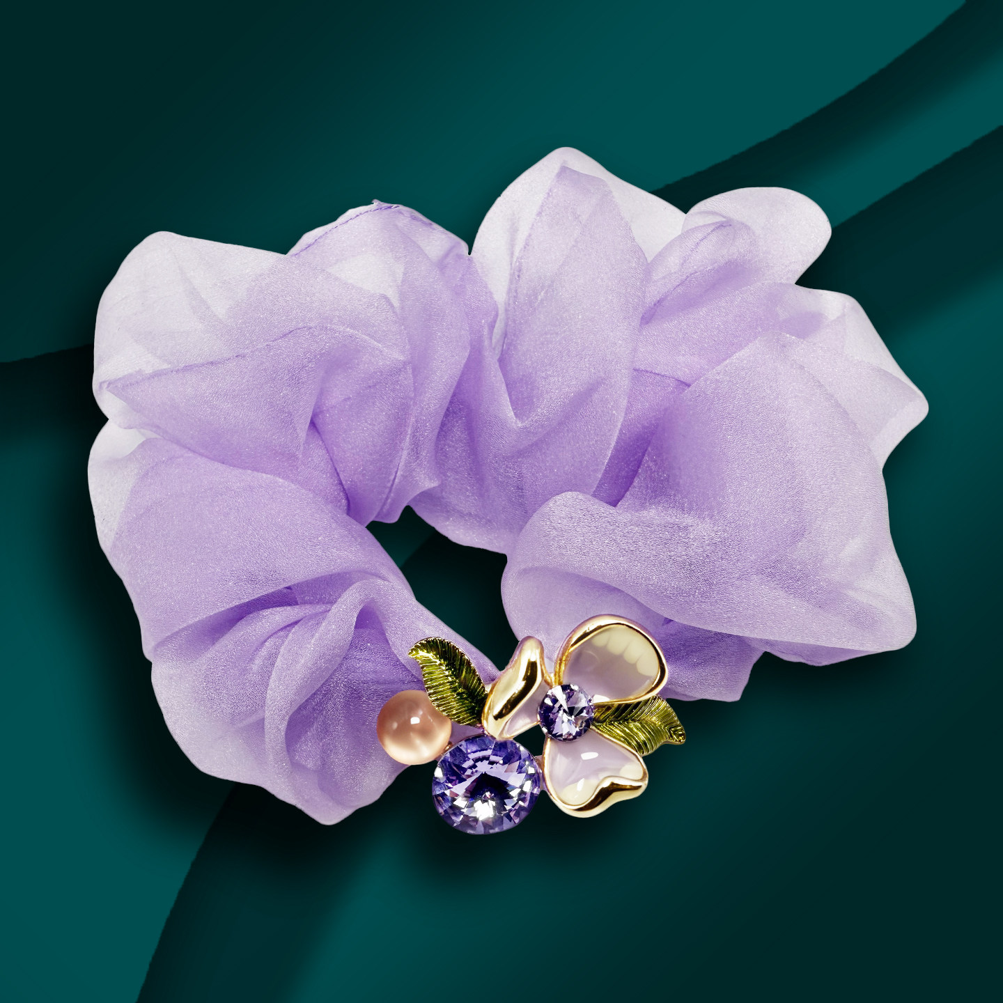 轻奢水钻花朵发饰浅蓝仙气肠圈