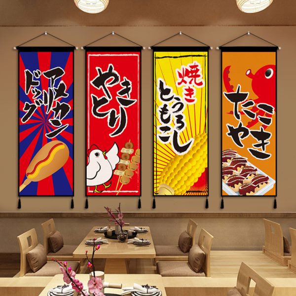 日式墙布挂布日料店装饰墙面背景布餐厅拉面料理店背景墙布艺挂画图片
