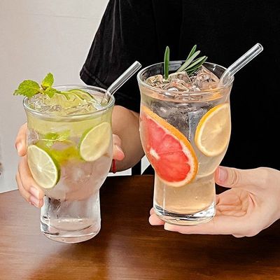 【配吸管】网红宽口果茶杯玻璃杯学生上班族奶茶饮品果汁杯冷饮杯
