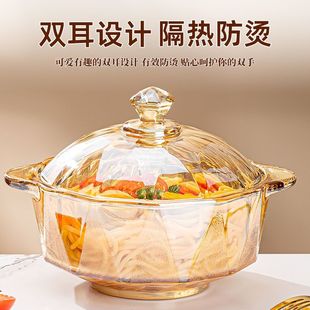 琥珀色钻石玻璃煲ins高颜家用泡面碗带盖沙拉碗双耳汤锅碗耐高温