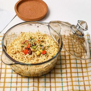 ins韩国风泡面碗带盖沙拉碗大碗玻璃碗家用新款 宿舍学生双耳汤碗