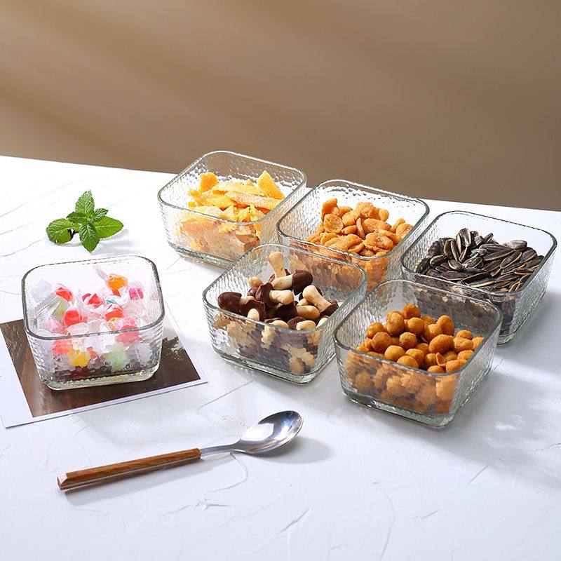 【6个】锤纹方形玻璃零食盒糖果干果多用玻璃碗家用客厅茶几摆盘,餐饮具,碗,淘宝优惠券,粉丝福利购,淘宝优惠卷