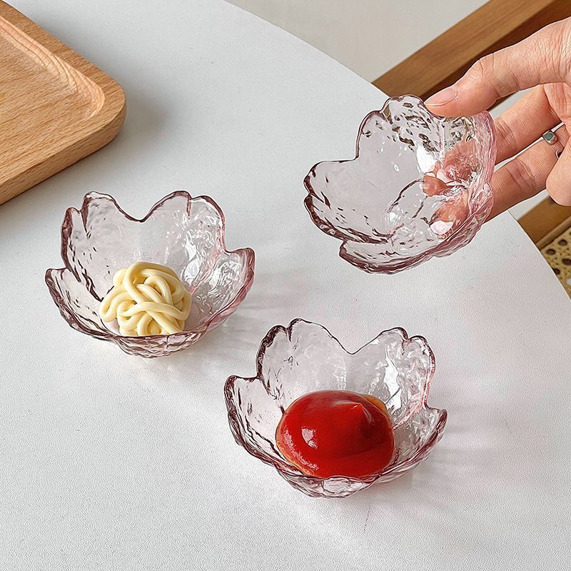 日式锤目纹樱花味碟 玻璃酱料碟小碟子火锅调料蘸料碟子小碗盘子图片