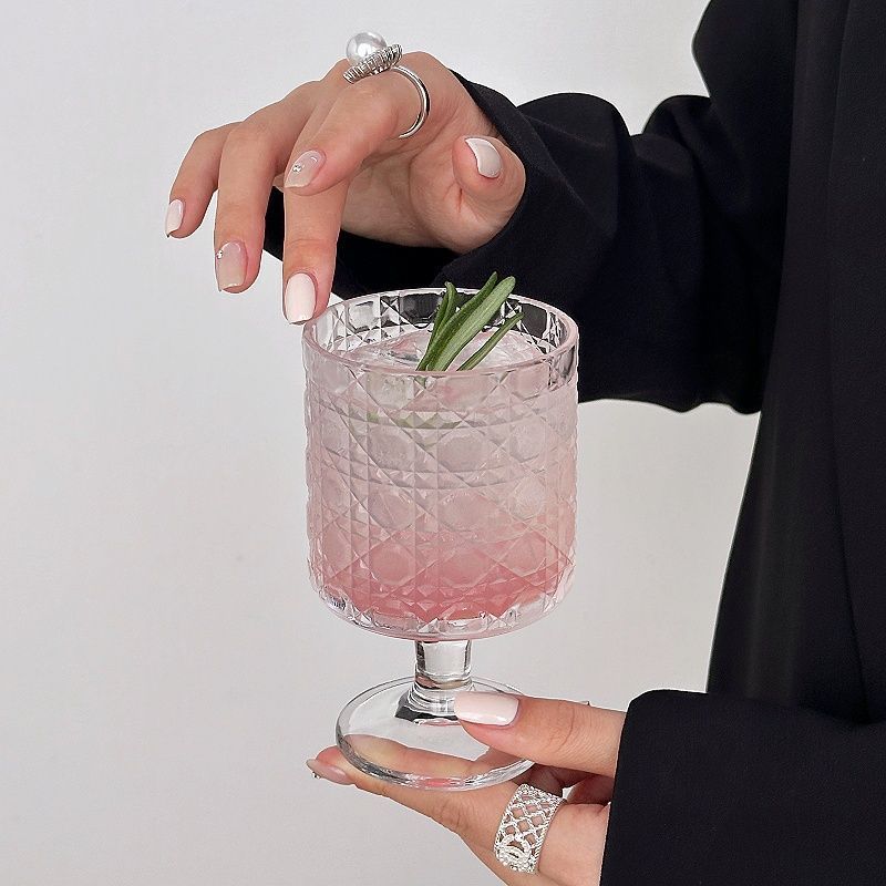 轻奢宝石纹矮脚玻璃杯高级感轻奢啤酒杯咖啡杯高颜值红酒杯喝水杯