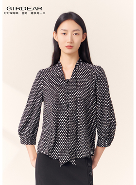 Girdear/哥弟26韩版女款黑白波点宽松气质长袖春装百搭衬衫130176