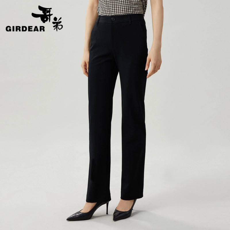 Girdear/哥弟26年新款高级时尚百搭休闲直筒弹力小黑裤女1100454