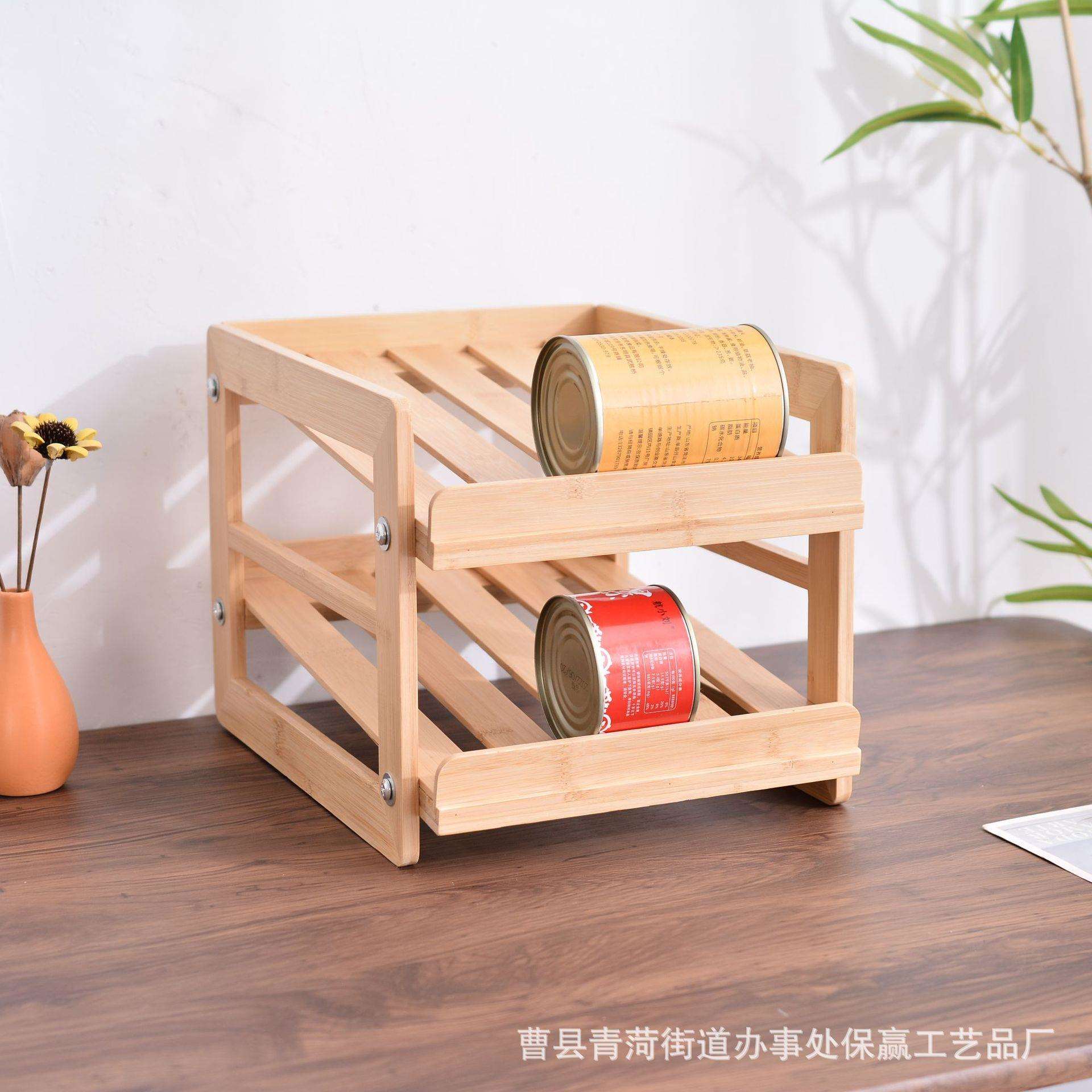 竹木收纳架多层罐头整理架厨房橱柜储藏架可堆叠整理架竹制置物架