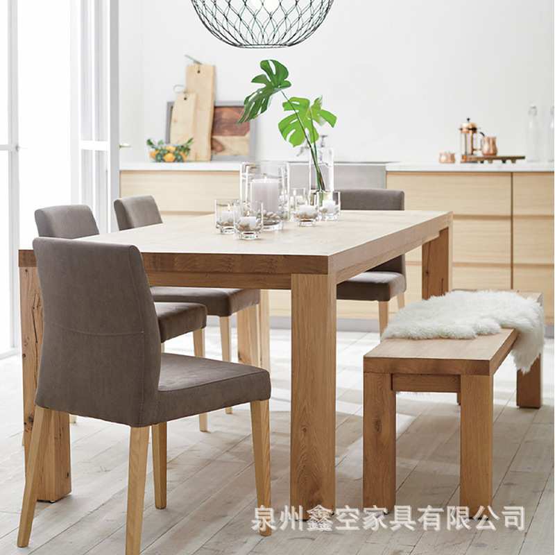 田园乡村风格全实木餐桌椅 家用客厅快餐店等 方形原木餐桌椅组合