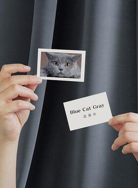 绒感绒布蓝猫灰色系复古风卧室高遮光窗帘成品挂钩打孔加工