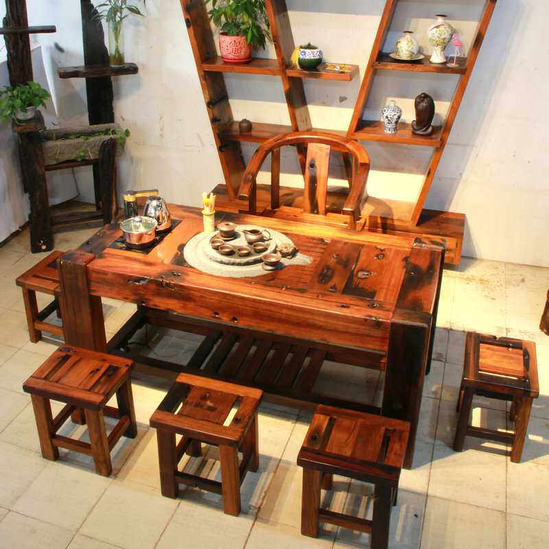老船木茶台古船木茶桌客厅阳台泡茶台桌椅组合加工新中式禅意茶几
