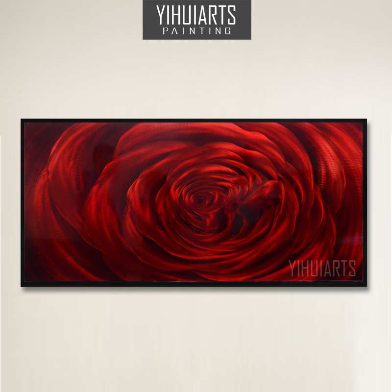 玫瑰花玄关卧室挂画装饰画卫生间浴室壁画防水手工油画铝板金属画