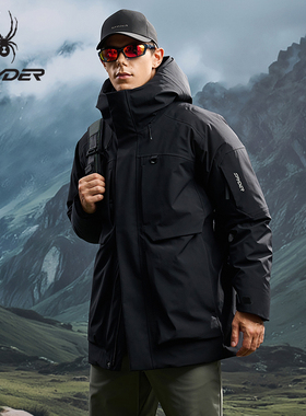 SPYDER蜘蛛秋冬男子户外运动中长款连帽厚羽绒服25CF235M