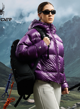 SPYDER蜘蛛秋冬女防风鸭绒20D轻量短款连帽极光厚羽绒服25CF228W