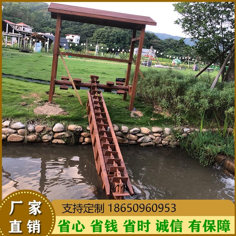 龙骨手摇水车幼儿园脚水车水车链条木质踩防腐木复古水车水车水车