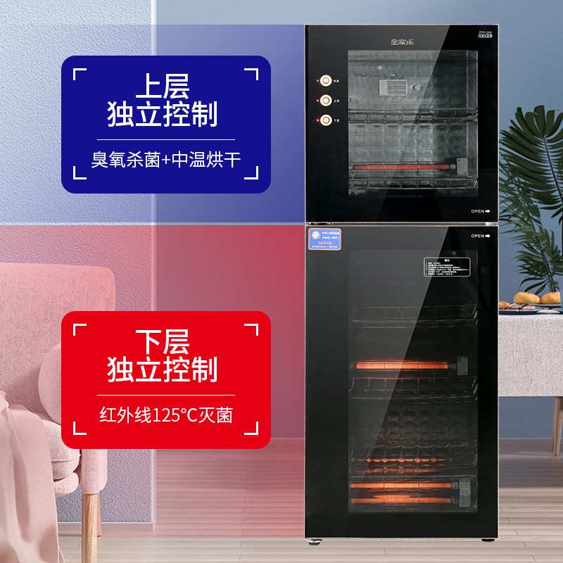 柜式双门餐饮食堂家用厨房红外线高温免沥水餐具烘干一体消毒柜