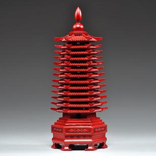 GG01220红色桃工雕刻13层文昌塔摆件十三层文木塔客厅玄昌关书桌