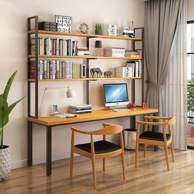 l靠o工f实JZB木书桌书架一体办公桌组合墙业风组合带家用t家用木