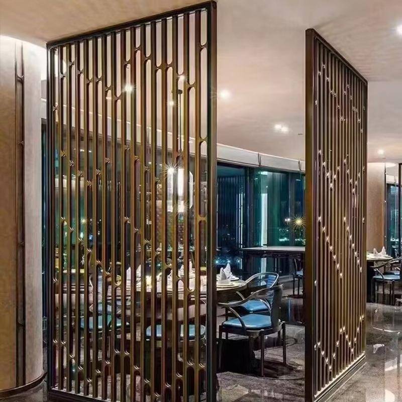 不锈钢装屏风新中式拉丝厅格栅镂空家装工户入CBB玄关餐卡座隔断