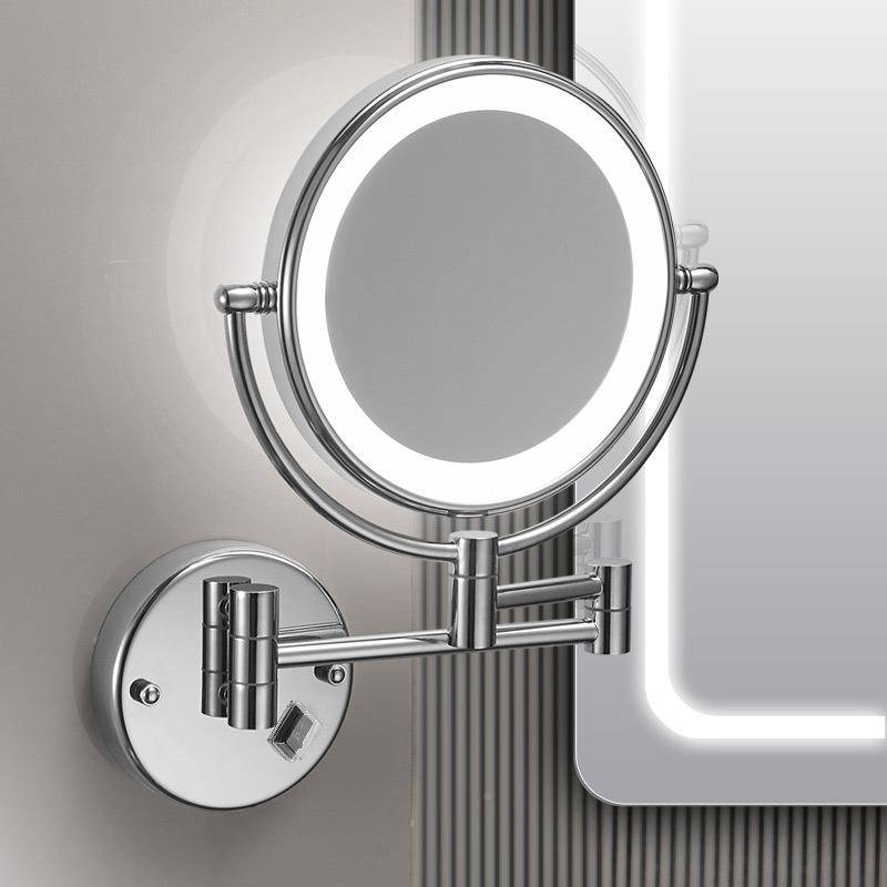 智能LE镜D化圆酒店浴室卫生间UUW防雾子壁挂折妆叠伸缩发光镜浴室