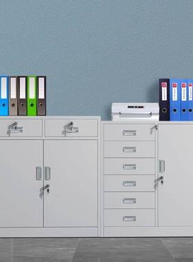 件二矮斗铁皮皮柜落地阳台柜家用文柜档NCJ案柜铁双门加厚带抽屉