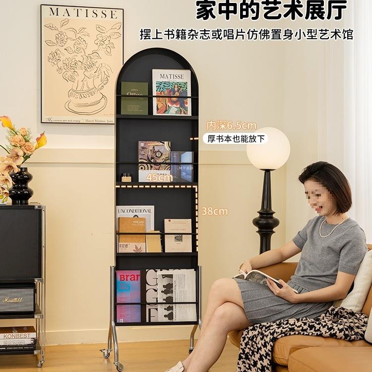 可移动镜子985全身镜转中古风收纳杂志架落地报展示置物架穿衣书