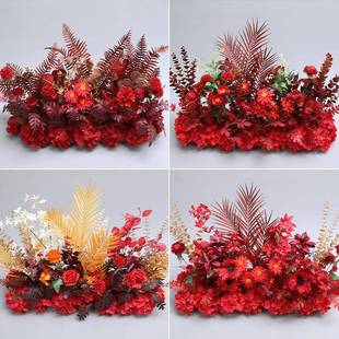 红色地排花婚假花BWN装饰舞排路引花摆件背庆景挂花绢花摆件台仿